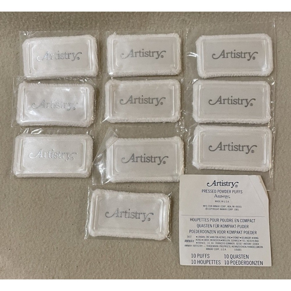 Vintage Amway Artistry Powder Puffs Brand New Sealed Rectangular Set 10 White